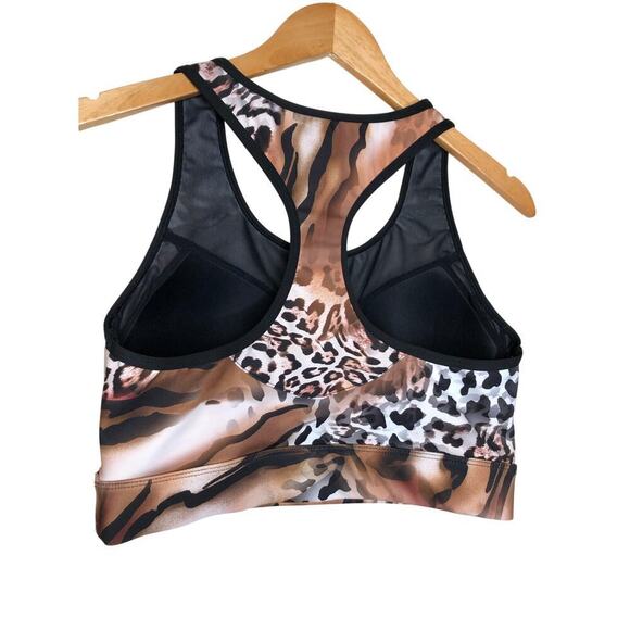 Guess Leopard Print Sports Bra Racerback Brown/ Tan Sz: L Gym Active Wear Yoga - Picture 9 of 11